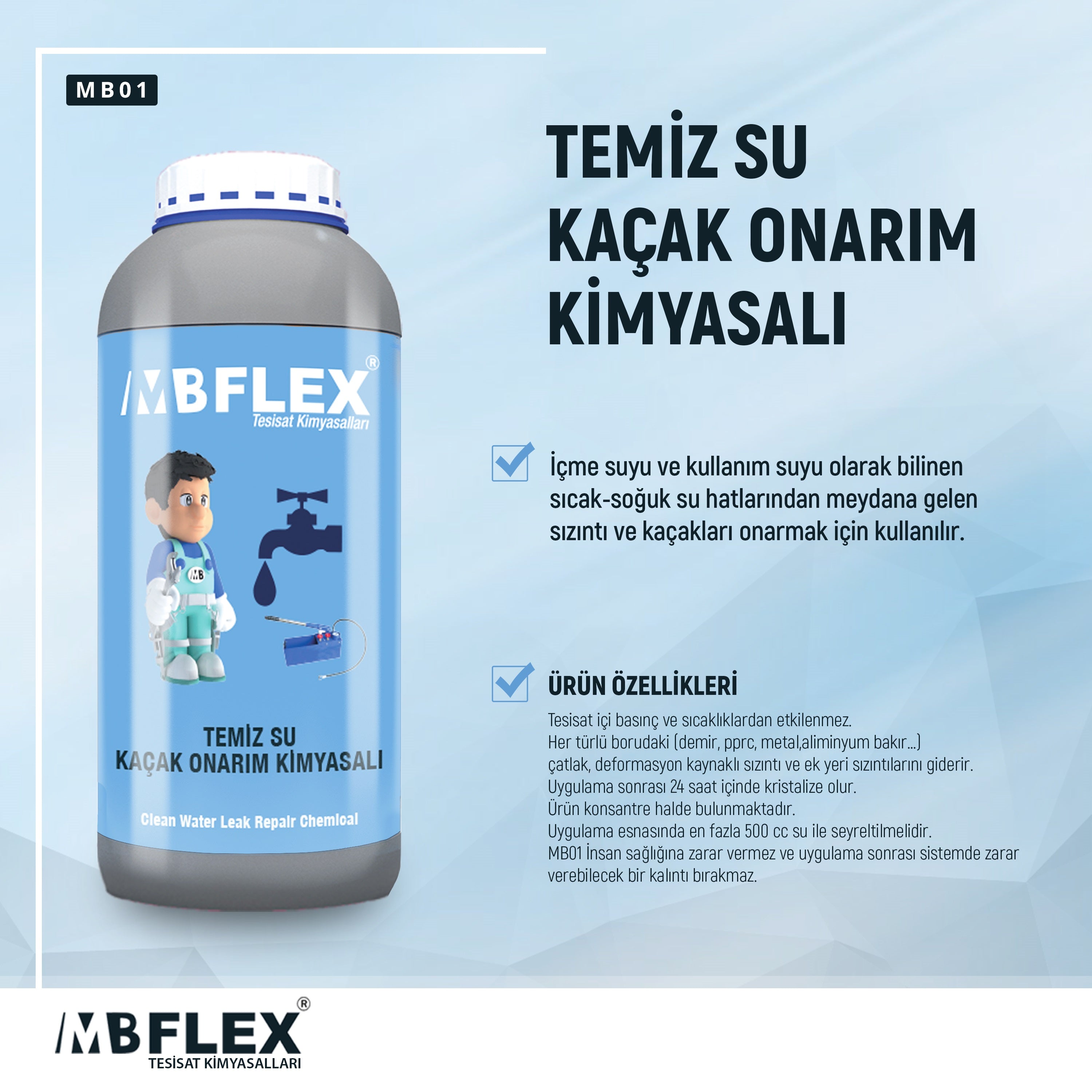 Temiz Su Kaçak Onarım Kimyasalı 1 Lt.