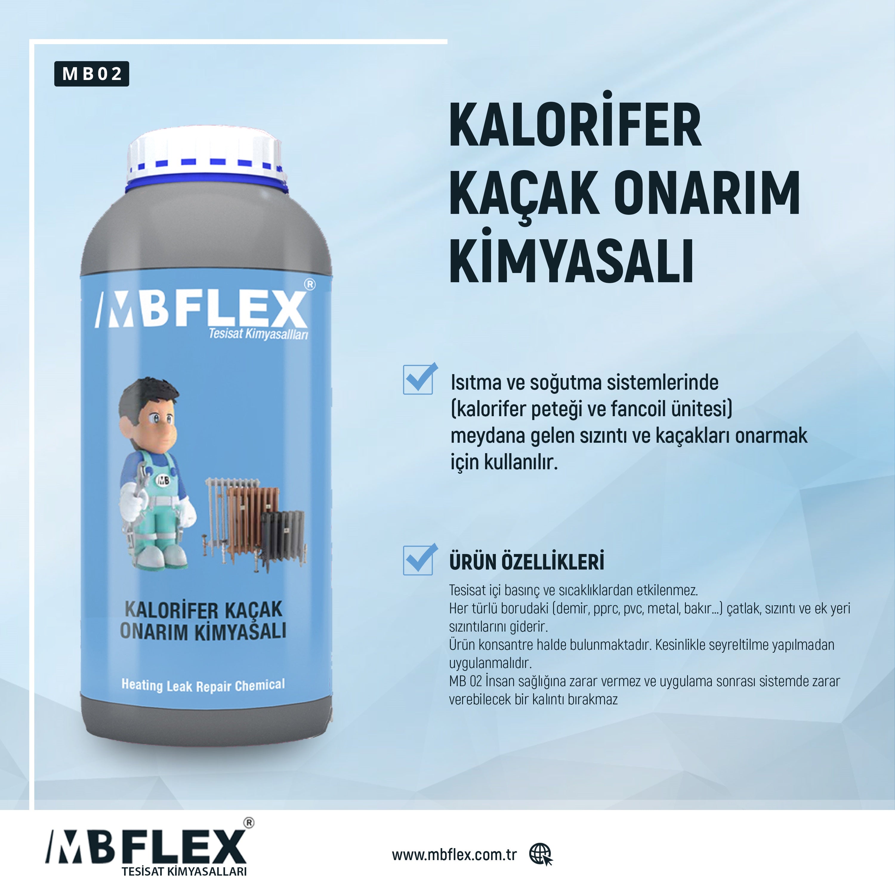 Isıtma ve Soğutma Sistemleri Kaçak Onarım Kimyasalı 1 Lt.